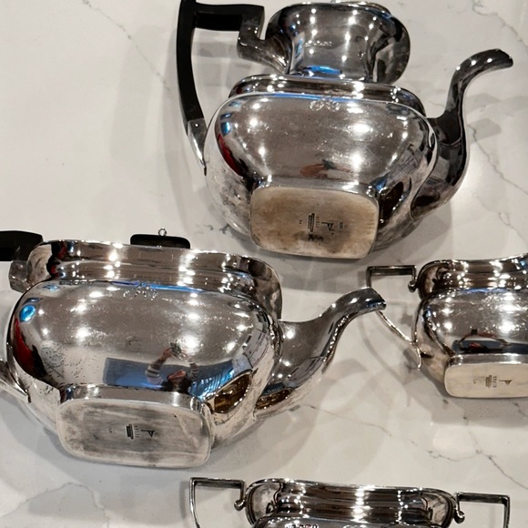 COPY - Solid sterling Silver English Tea Set with Black Handles - Picture 2 of 16